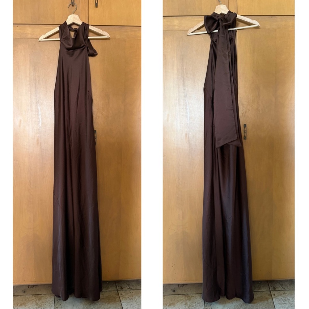 Show Me Your MuMu Lisa Maxi Dress 🤎High Neck in Chocolate Luxe Satin Brown XXL - Picture 4 of 7